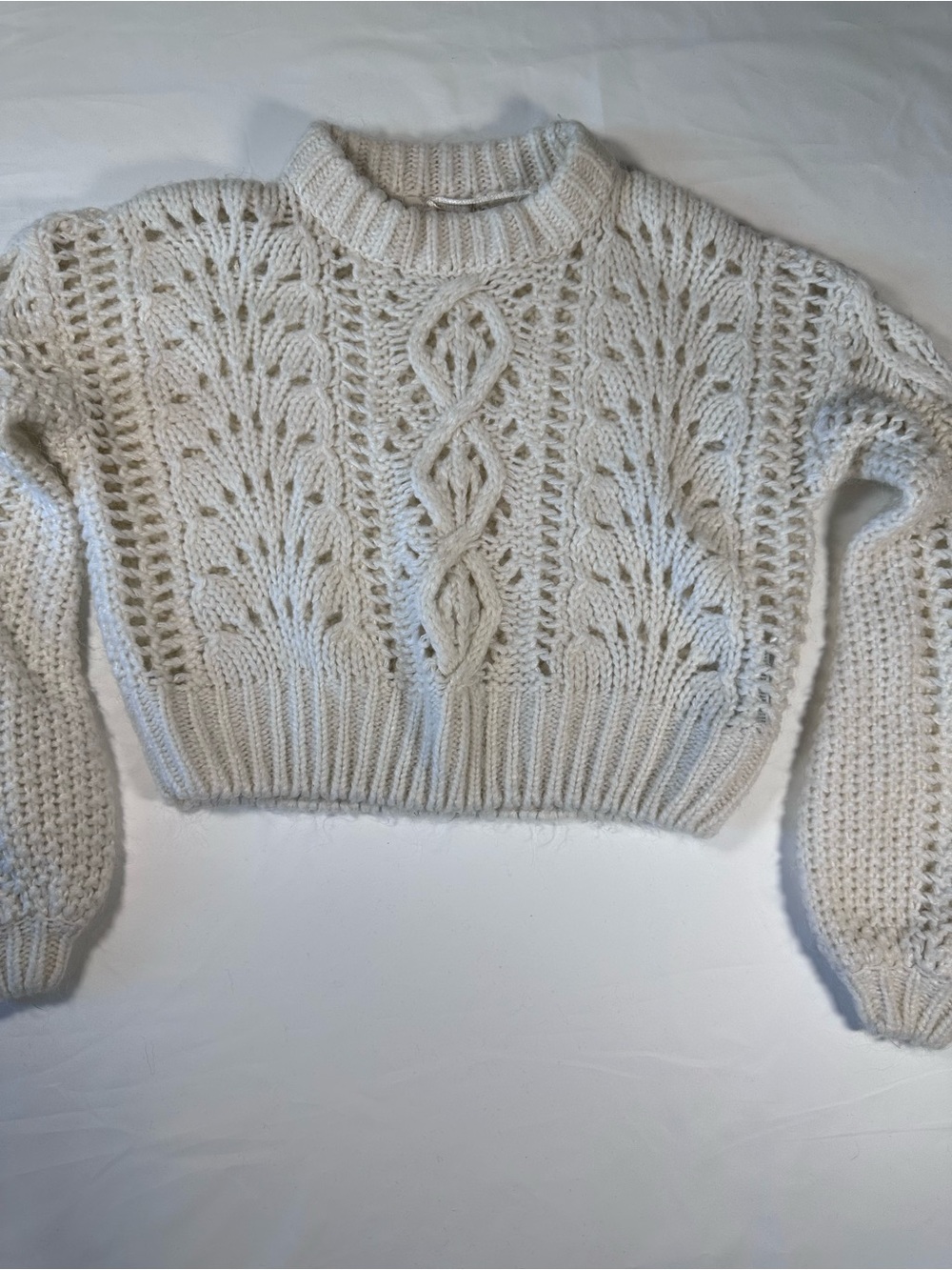 Urban Outfitters Cream Cable Knit Cropped Turtleneck Sweater